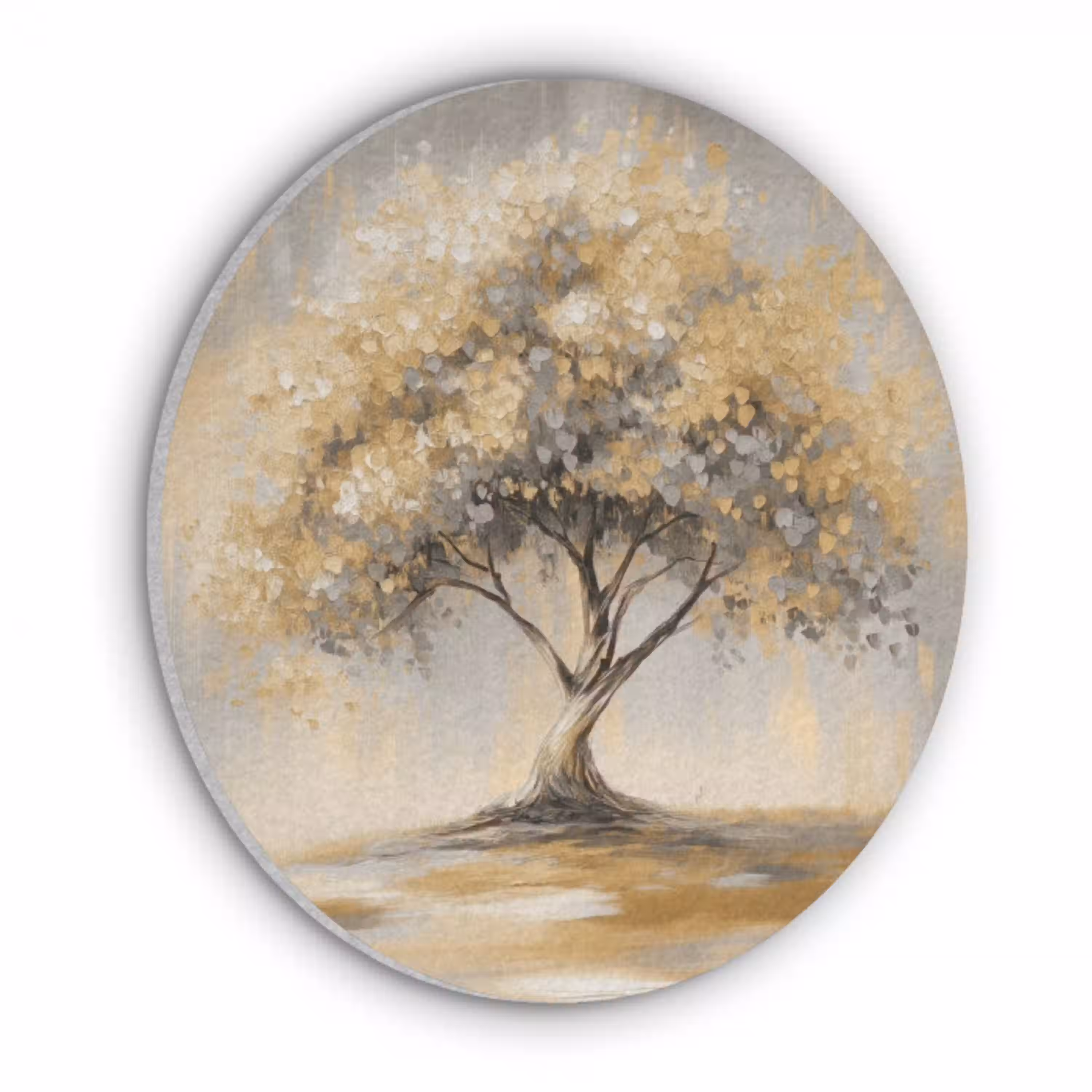 Schilderij - Boom - Abstract - Bladeren Akoestische PET Vilt - Rond klein -3d