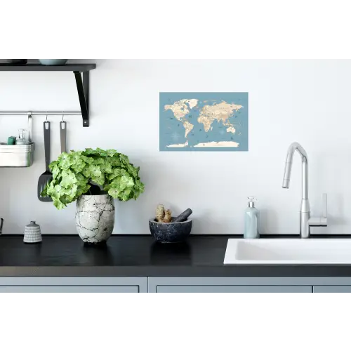 Wereldkaart - Oceaan - Realistisch - Blauw Muursticker klein -keuken