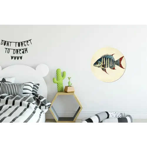 Gestreept - Donkerblauw - Rugvin - Vis Wandcirkel aluminium klein -kinderkamer