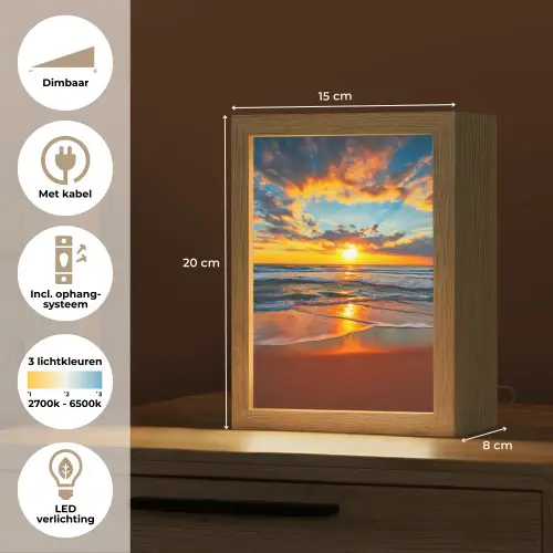 Zee - Zonsondergang - Strand - Wolken - Oranje Light Box met kabel (Tafellamp) klein -USP_NL
