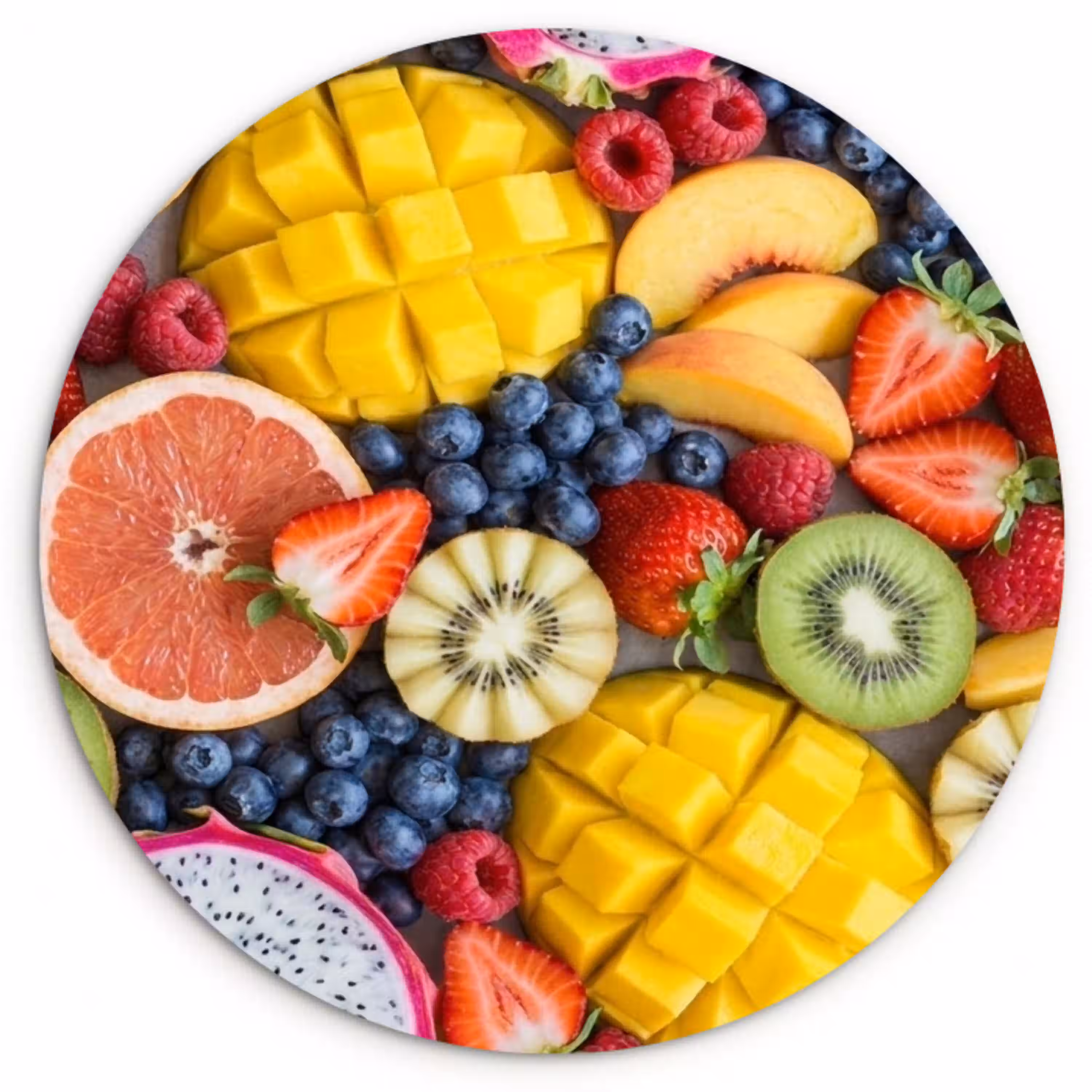 Fruit - Versneden - Kleurrijk - Eten - Gezond Wandcirkel kunststof plaat 5mm dik klein -3d