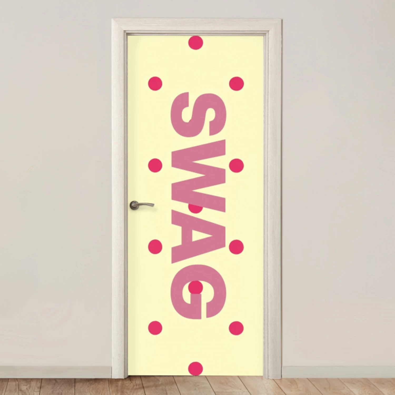 Swag - Roze - Stippen - Geel deurposter klein -3d_beige