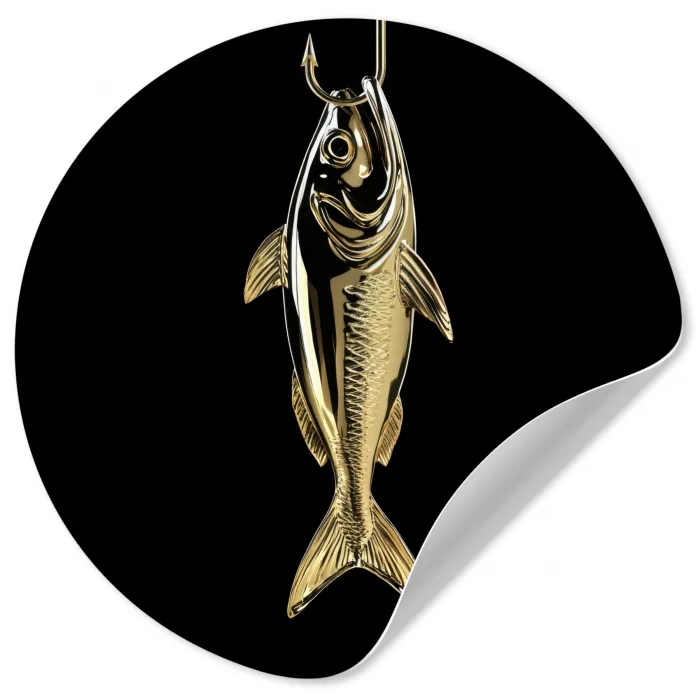 Goud - Vis - Haak - Zwart Wandcirkel behangsticker klein -3d