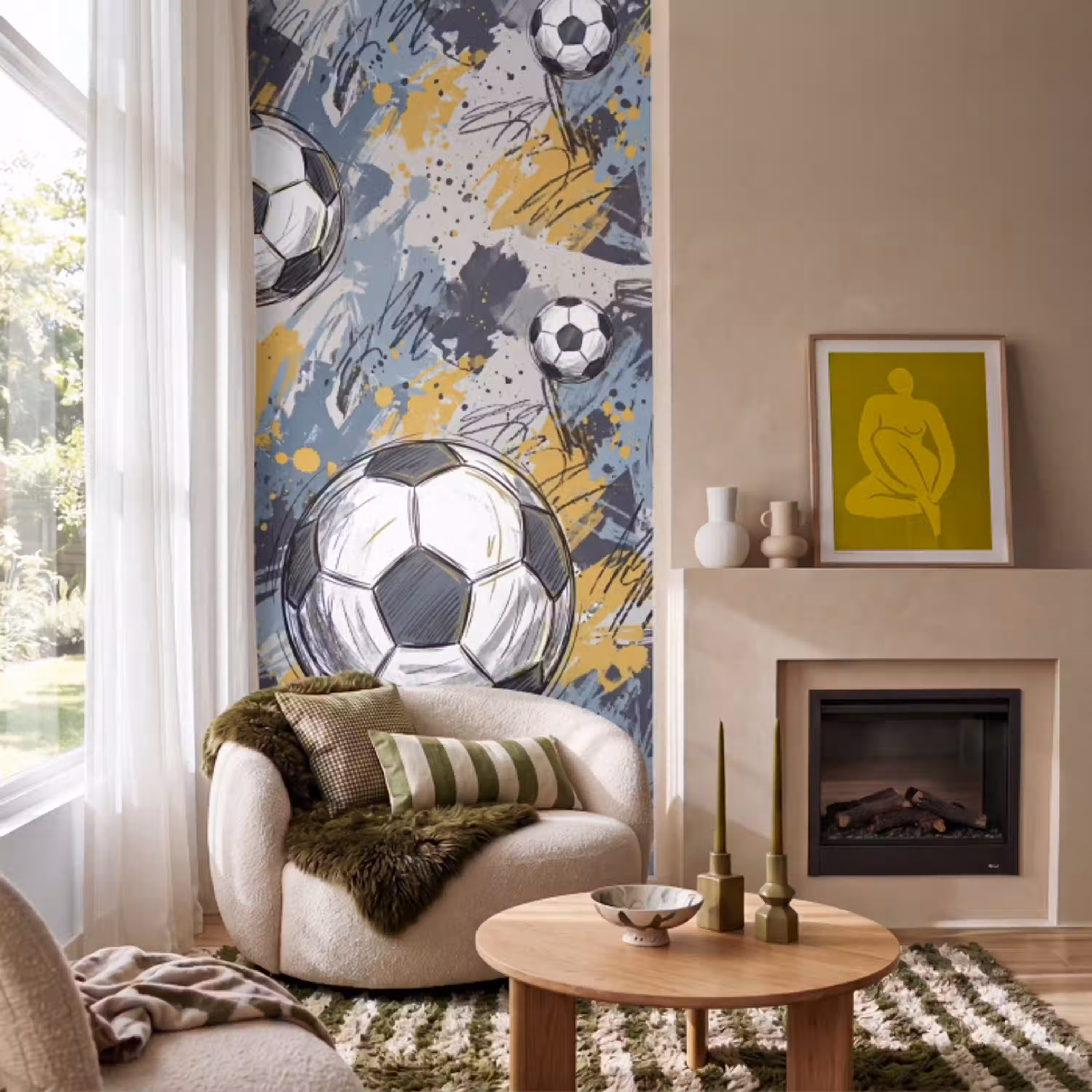 Voetbal - Abstract - Sport - Kleurrijk Behang Vlies klein -sfeer2