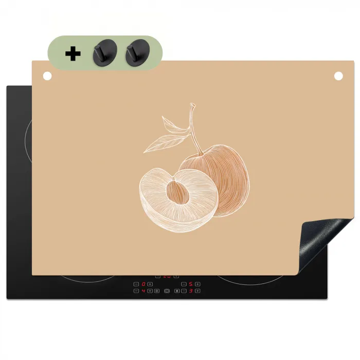Perzik - Lijntekening - Pit - Beige Inductie beschemer met haakjes klein -3d