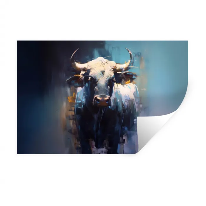 Stier - Zwart - Abstract - Horens Muursticker klein -3d