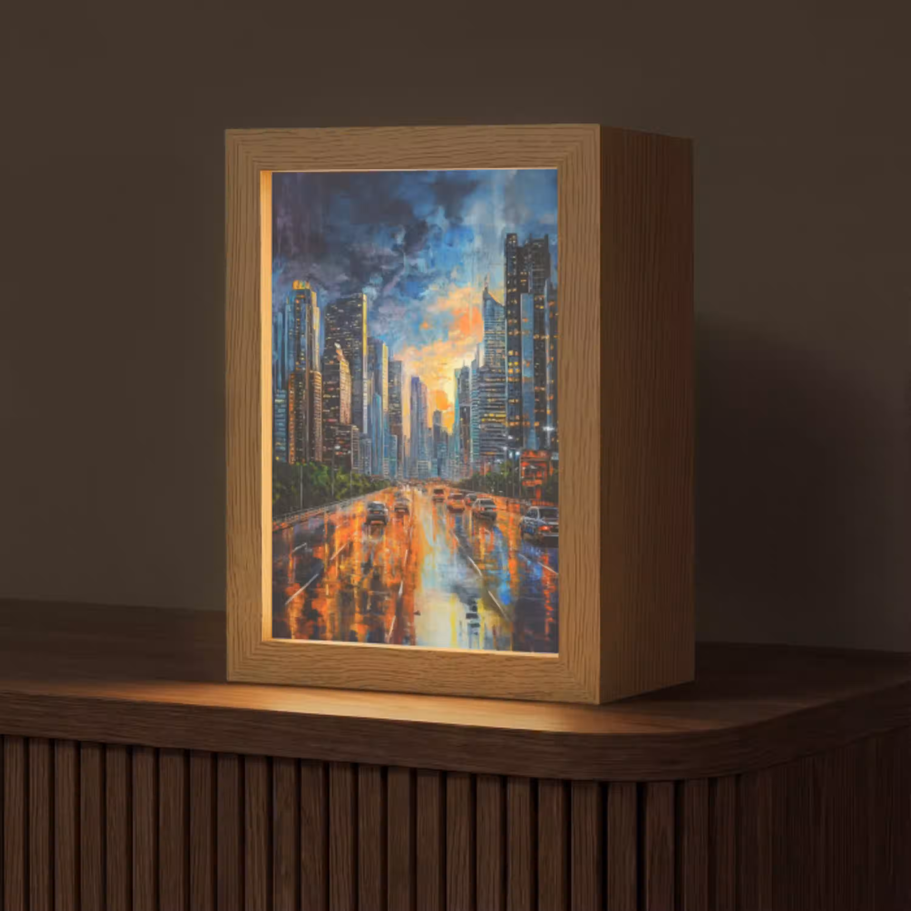 Auto - Skyline - Zon - Blauw Light Box met kabel (Tafellamp) klein -z3d_website