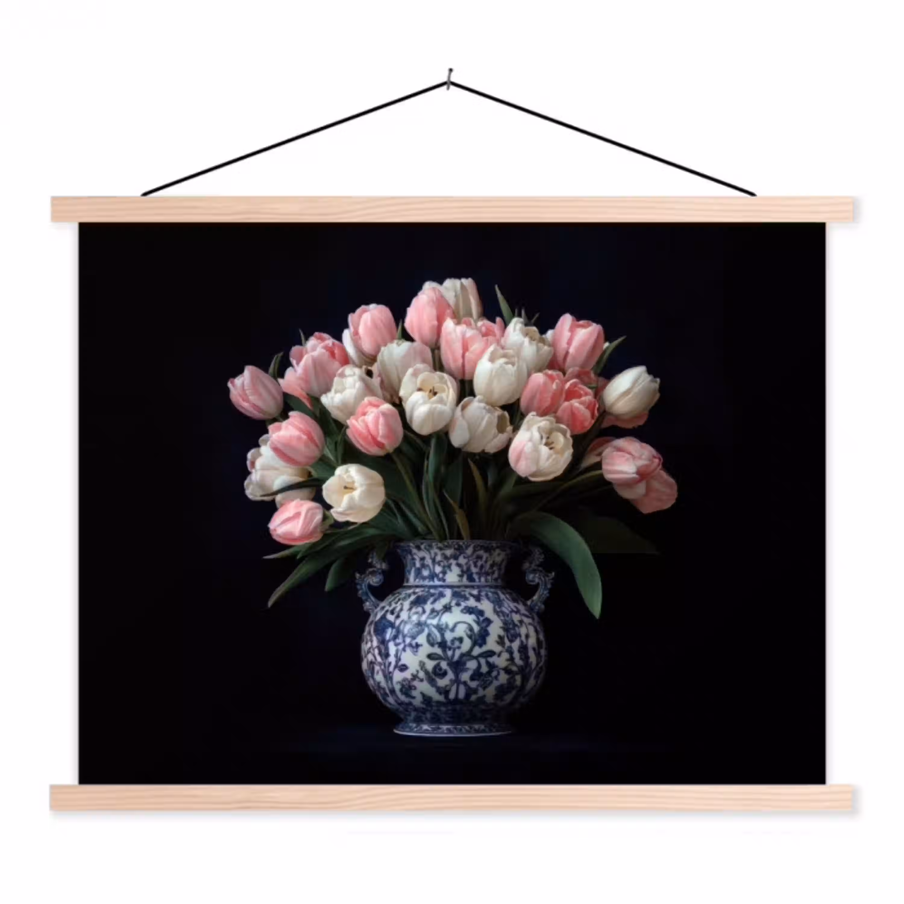 Bloemen - Roze - Tulpen - Vaas textielposter latten blank klein -3d