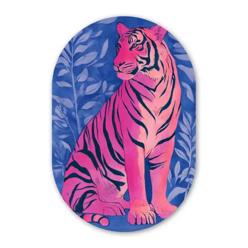 Tijger - Roze - Bladeren - Jungle Wandcirkel Ovaal Forex klein -3d
