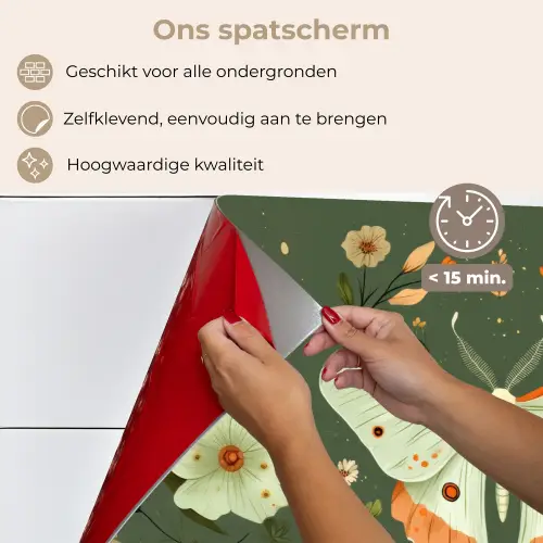 Bloemen - Bladeren - Olijfgroen - Vlinder keuken achterwand spatscherm klein -spatscherm_NL