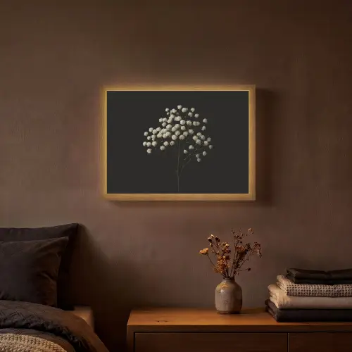 Gipskruid - Bloemetjes - Wit - Minimalistisch Light Box met batterij (Wandlamp) middel -sfeer4