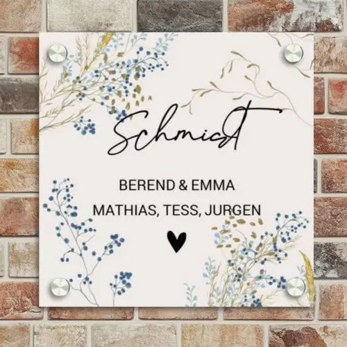 Bloemen - Beige - Sierlijk Naambord Vierkant klein -sfeer2