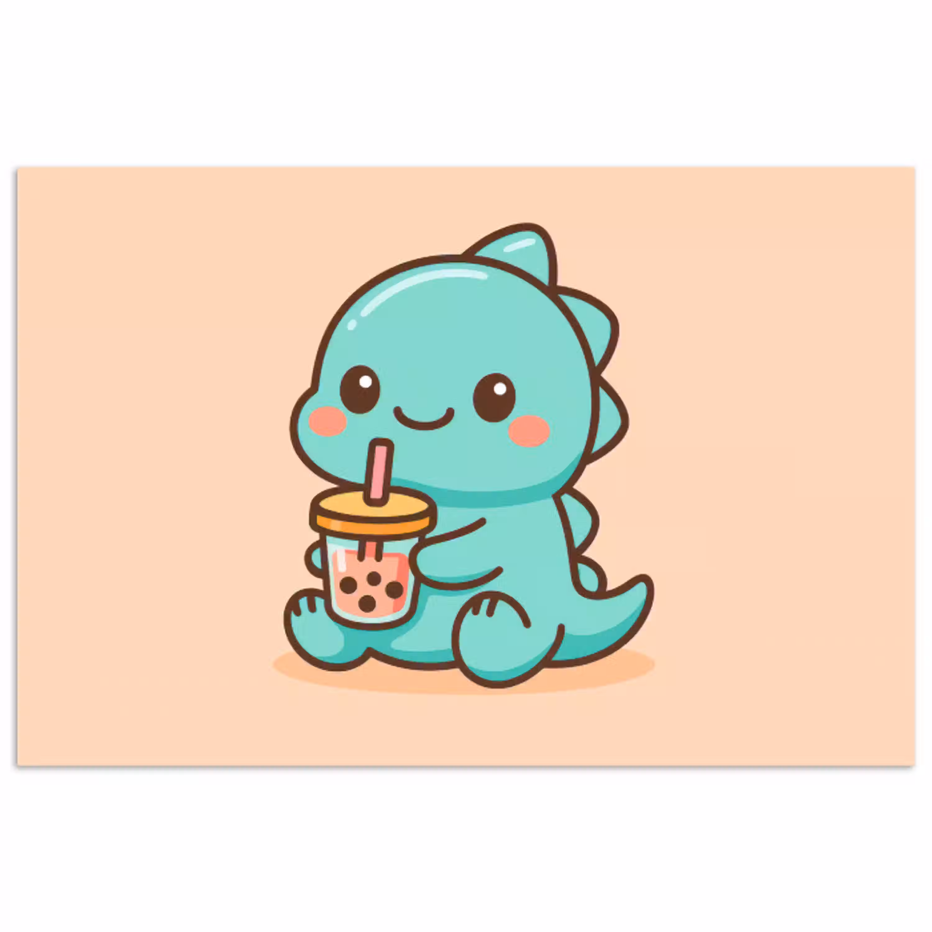 Dino - Boba - kawaii - Oranje poster papier klein -3d