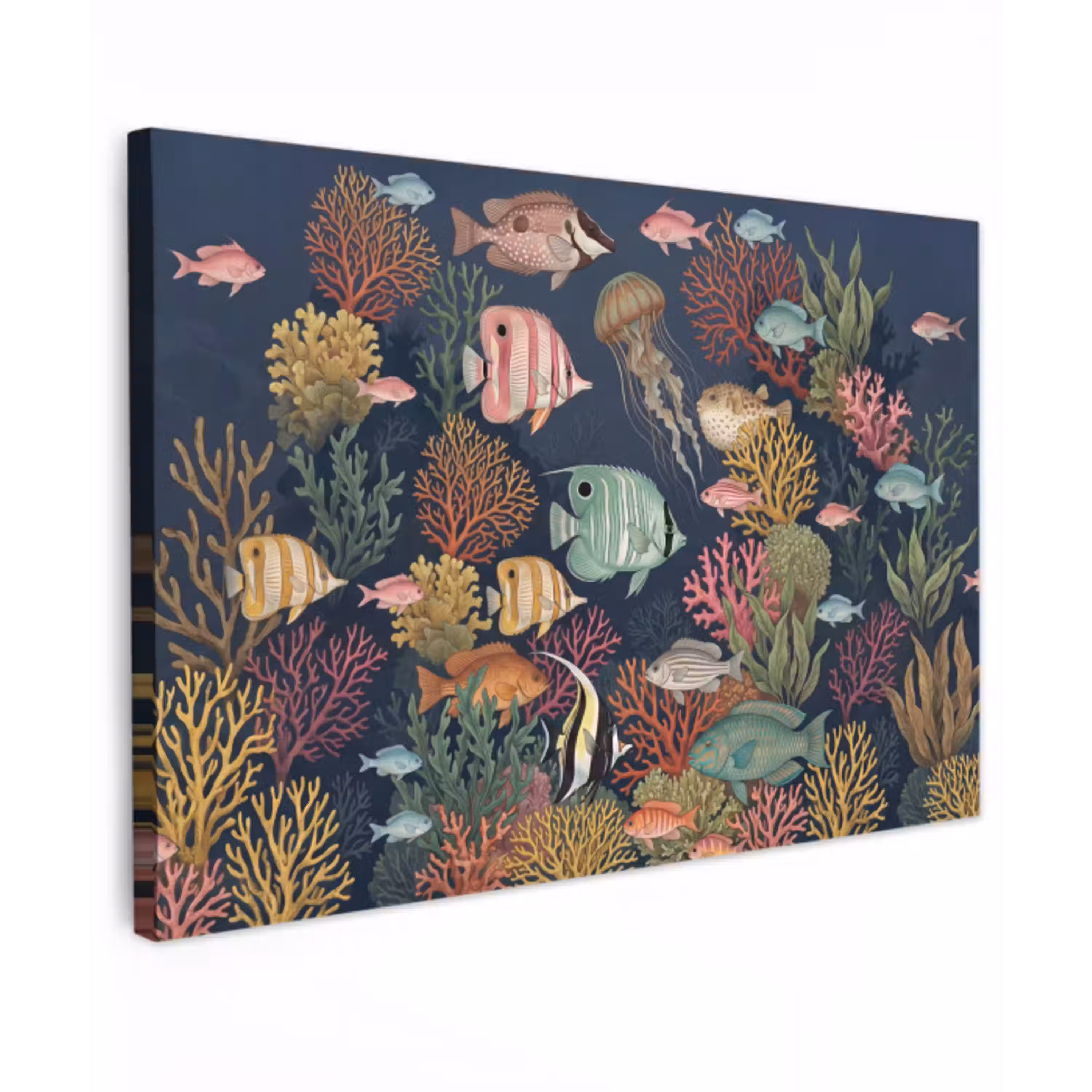 Onderwaterwereld - Vissen - Koraal - Illustratie - Kleurrijk Tuinposter op houten frame 2 cm dik klein -3d