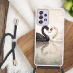 Zwanen - Hartvorm - Dieren Hoesje Samsung Galaxy A52 5G met koord klein -sfeer4