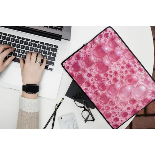 Roze - Schuim - Bubbels laptophoes neopreen klein -bureau