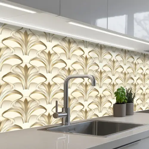 Ornament - Barok - Goud keuken achterwand 2 middel 871 -3d_schuin