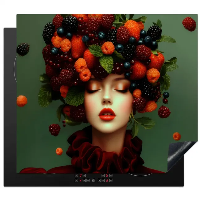 Vrouw - Aardbeien - Frambozen - Bramen - Bessen Inductie beschermer vinyl 3mm middel -3d