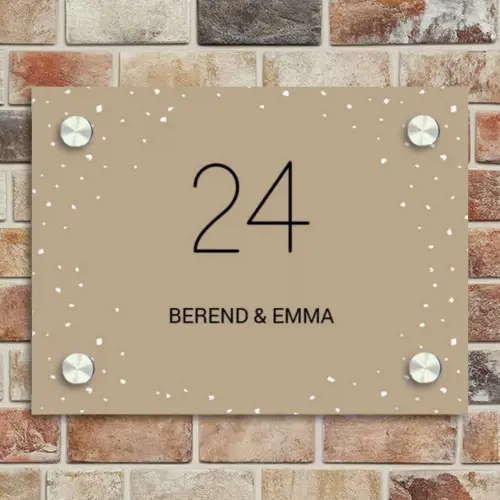 Beige met stippen - Klassiek Naambord Rechthoek middel -sfeer3