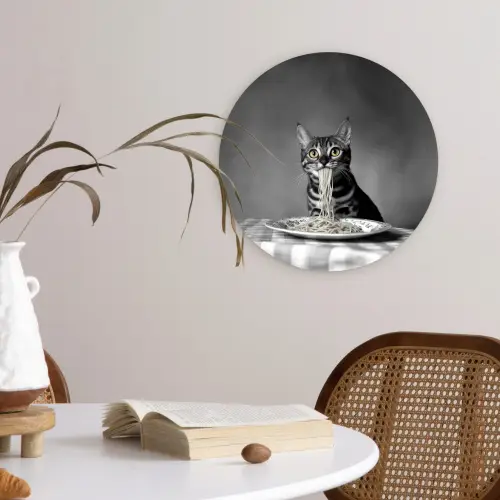 Bengaal - Kat - Tafelkleed - Zwart - Wit - Dier Wandcirkel kunststof plaat 5mm dik klein -sfeer4
