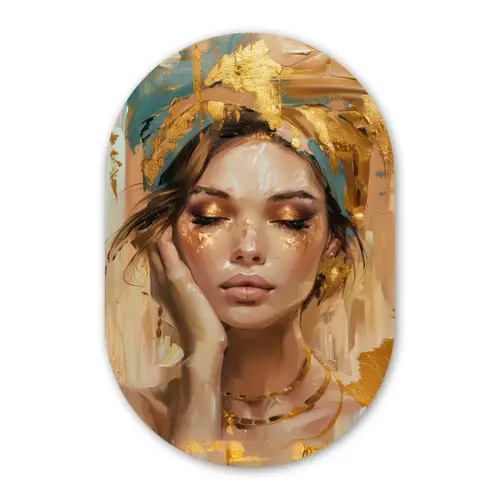 Vrouwen - Portret - Luxe - Goud Wandcirkel Ovaal Forex klein -3d