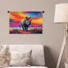 Neushoorn - Zonsondergang - Savanna - Kleurrijk Wandkleed katoen klein -sfeer4