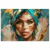Vrouw - Portret - Goud - Luxe - Blauw poster papier klein -3d