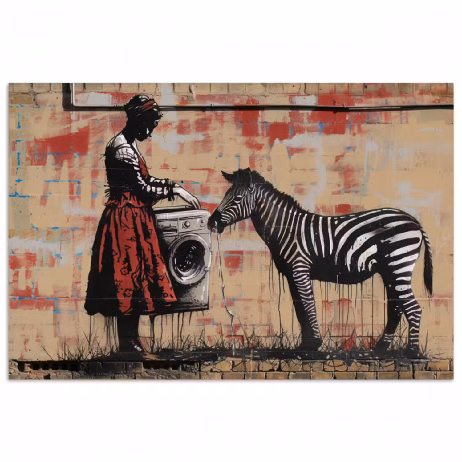 Poster - Straßenkunst - Zebra - Frau - Tiere - Graffiti - Banksy
