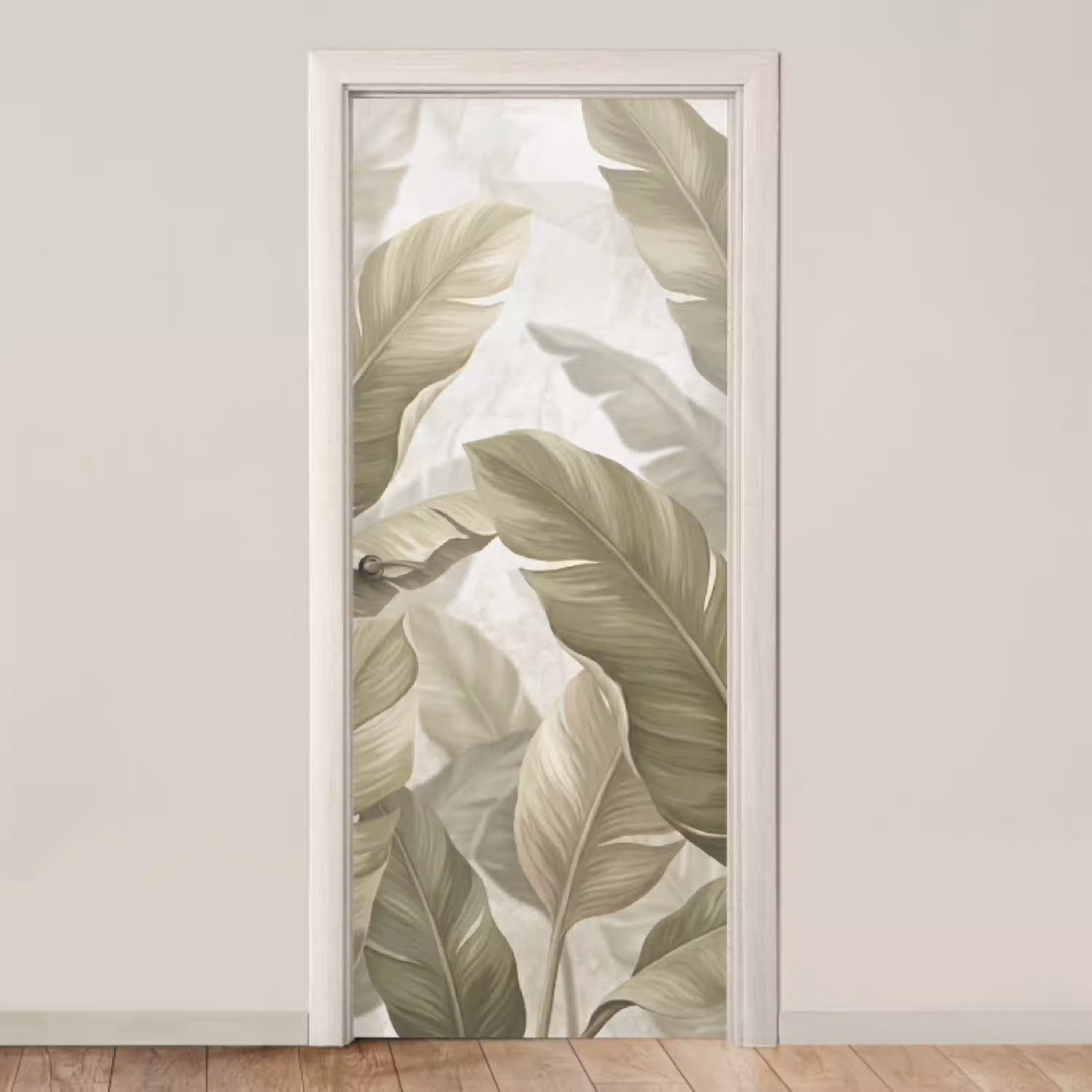 Bladeren - Tropisch - Natuur - Abstract - Beige deurposter klein -3d_beige