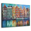 Amsterdam - Olieverf - Gracht - Schilderij - Kunst Textielframe zwart klein -3d