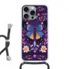 Sierlijk - Bloemen - Vlinder - Paars Hoesje iPhone 16 Pro Max met koord klein -3d