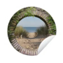 Doorkijk - Strand - Duin - Zomer Wandcirkel tuinposter met ringen klein -3d