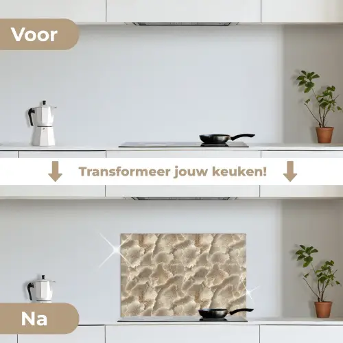 Waaierstructuren - Beige - Vezeltextuur keuken achterwand spatscherm klein 900 -voor_na_NL