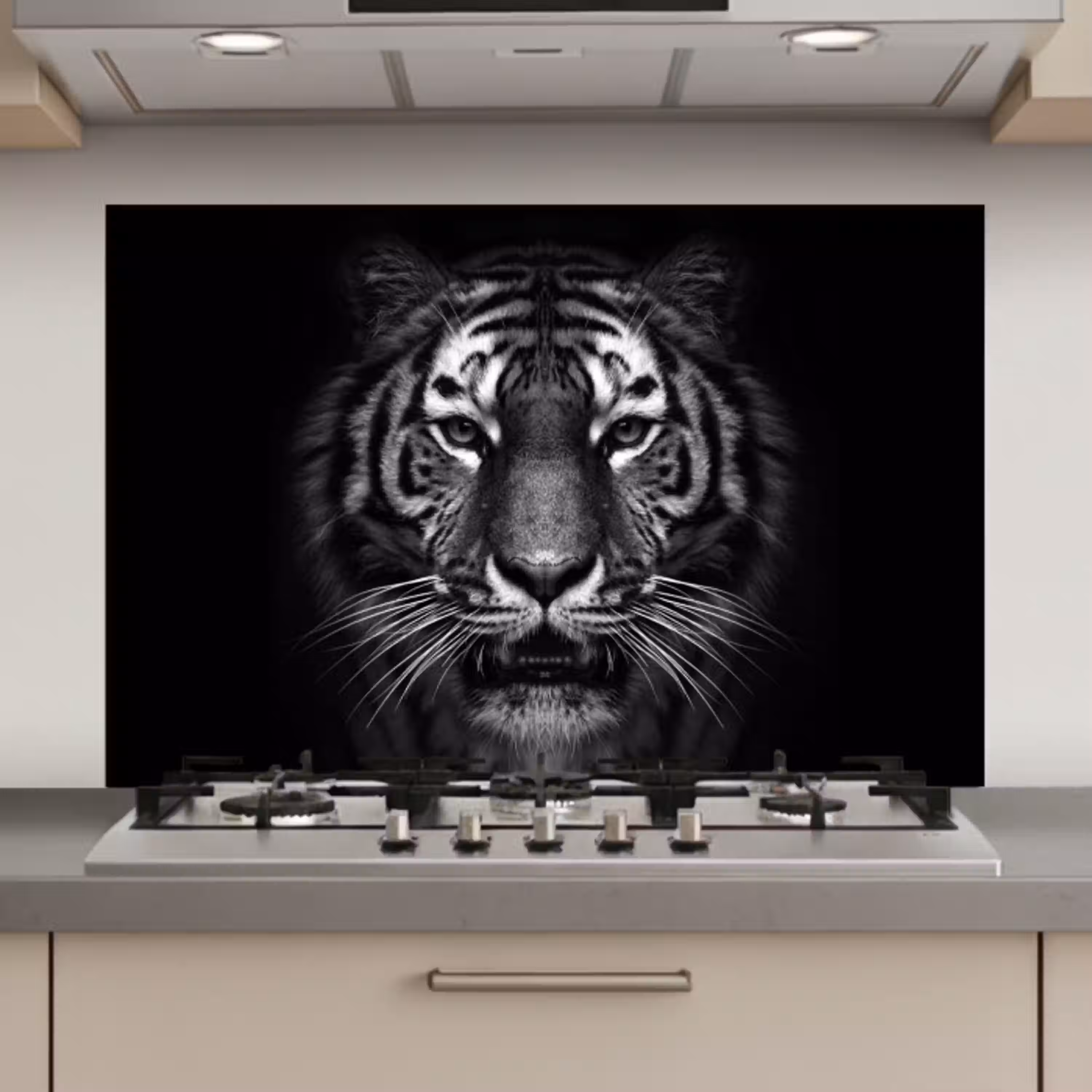 Tijger - Dieren - Zwart - Wit - Portret - Wild keuken achterwand spatscherm klein -3d_website