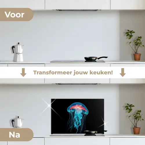 Kwal - Tentakels - Blauw - Licht keuken achterwand spatscherm klein -voor_na_NL