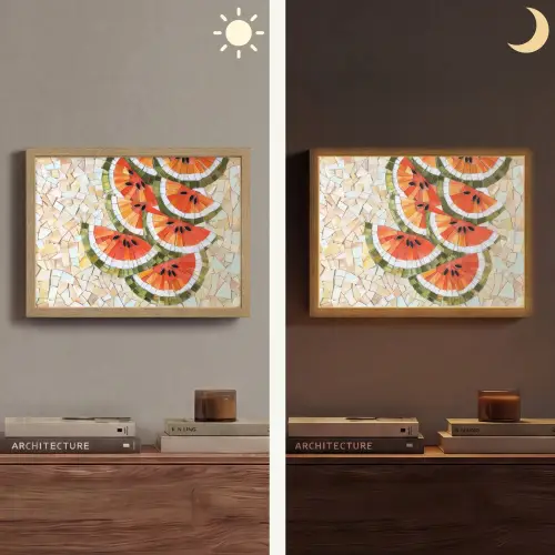 Mozaïek - Watermeloen - Rood - Pitten Light Box met batterij (Wandlamp) middel -sfeer3