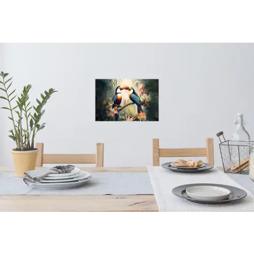Toekan - Vogels - Bloemen - Natuur - Jungle Muursticker klein -eettafel