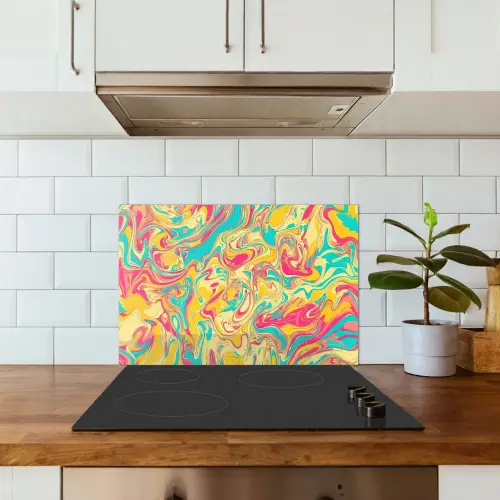 Geel - Roze - Blauw - Retro keuken achterwand spatscherm klein -sfeer2