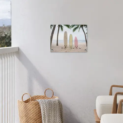 Surfboard - Palmbomen - Kleurrijk tuinposter los doek klein -sfeer8