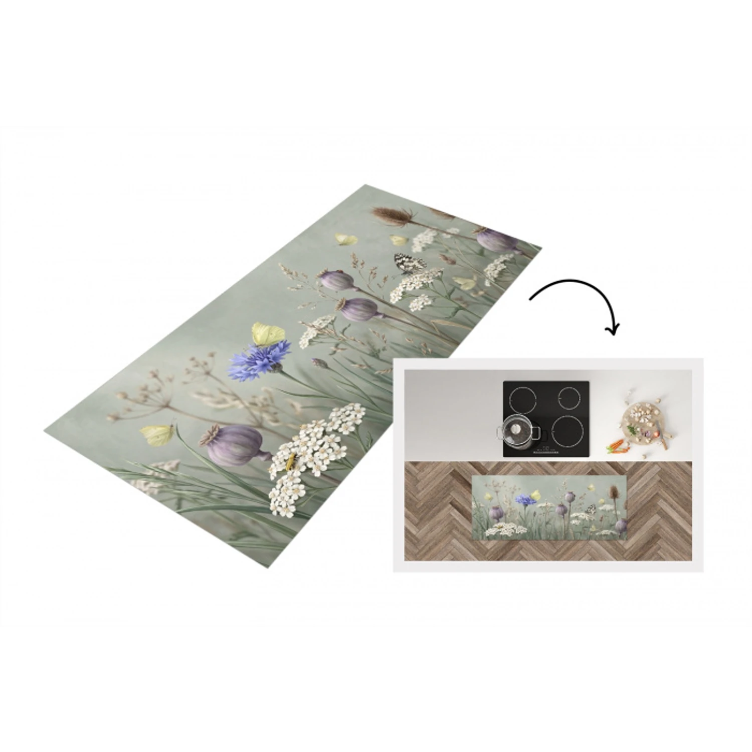 Vlinders - Wildbloemen - Illustratie - Kleurrijk Keukenloper - keukenmat middel -3d