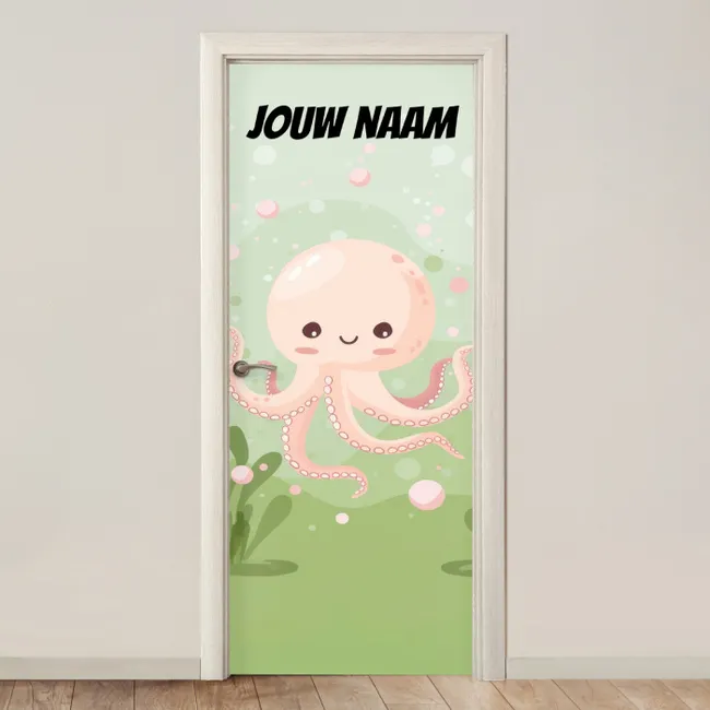 Deursticker met naam - Octopus - Pastelkleuren - Illustratie