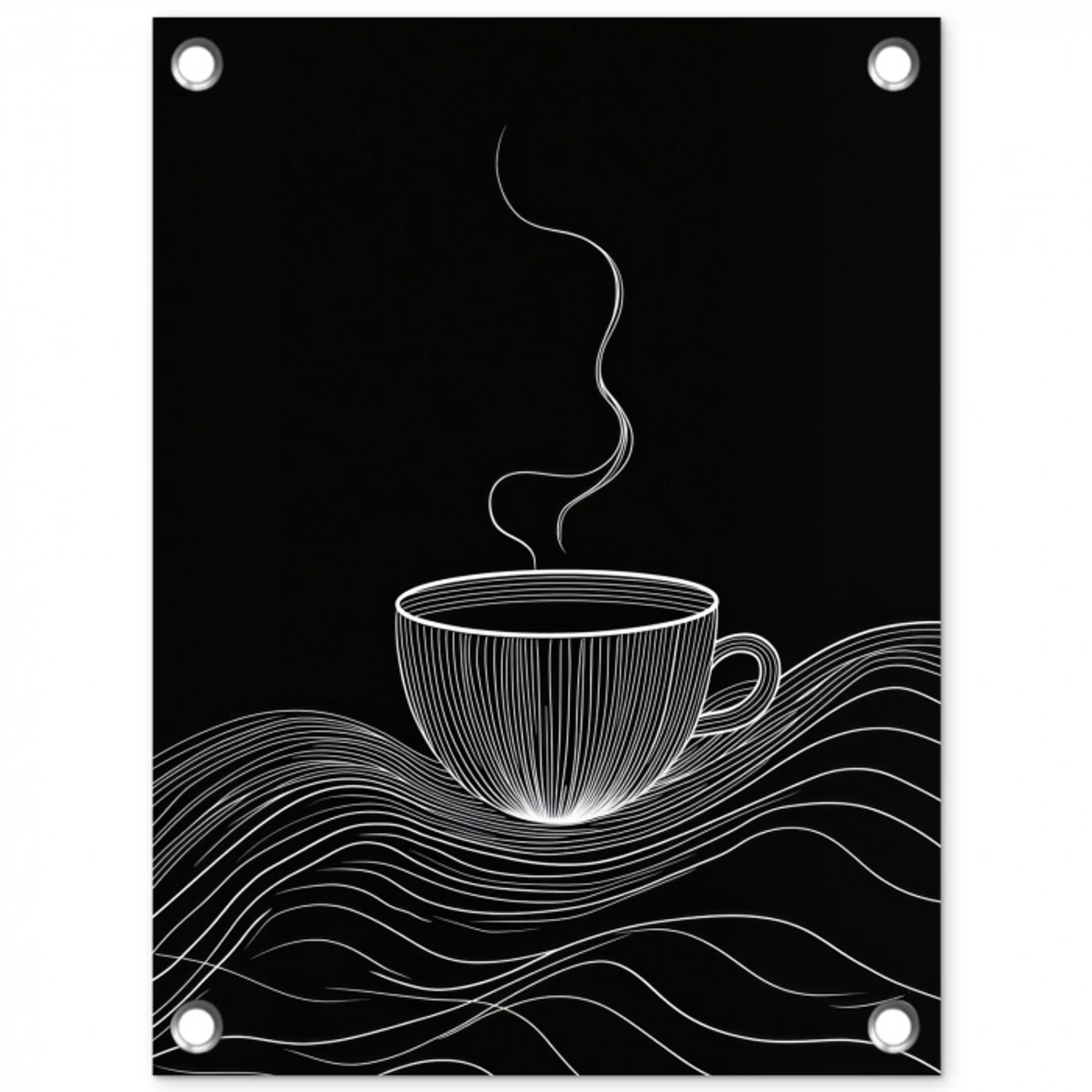 Lijntekening - Koffiekop - Zwart tuinposter los doek klein -3d
