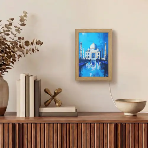 Taj Mahal - Ramadan - Blauw - Islamitische Light Box met kabel (Tafellamp) klein -sfeer2