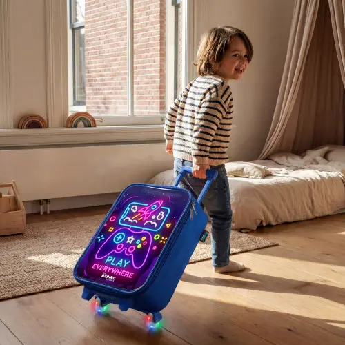 Neonillustratie met een controller Kinderkoffer - Blauw klein -sfeer1
