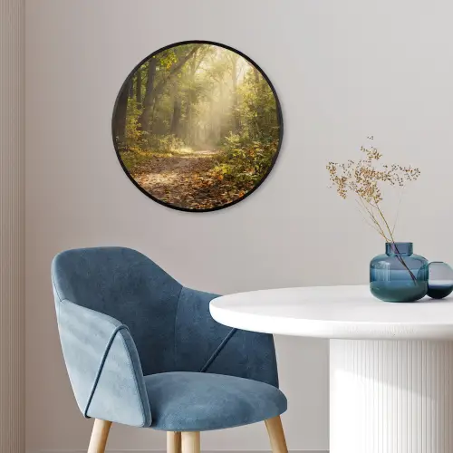 Zonlicht - Bospad - Bomen Fotolijst rond zonder passe partout klein -sfeer2