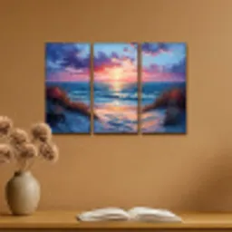 Strand - Blauw - Verf - Paars Canvas - Meerluiken 3 luik klein -sfeer5