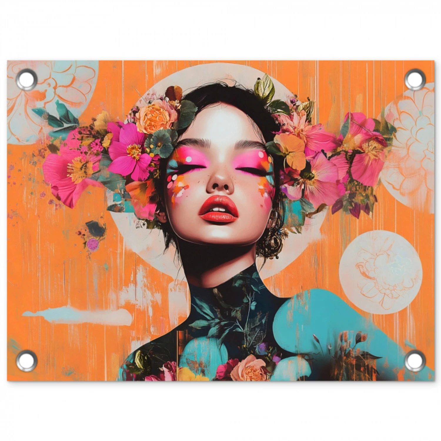 Portret - Vrouw - Abstract - Bloemen tuinposter los doek klein -3d