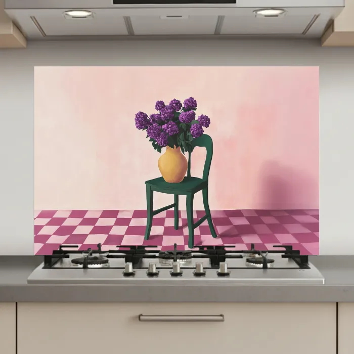 Stoel - Vaas - Bloemen - Geblokt keuken achterwand spatscherm klein -3d_website