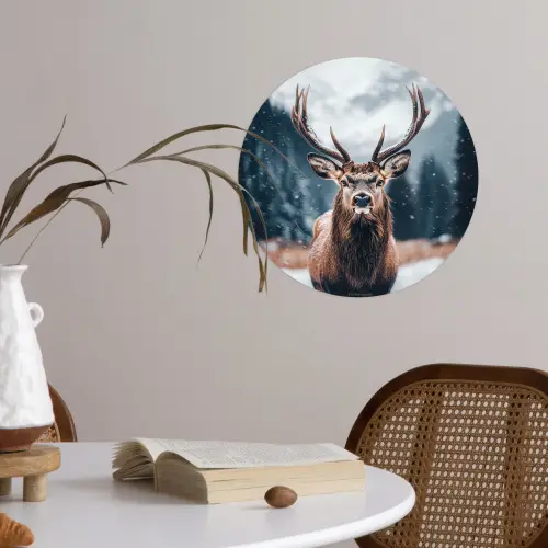Hert - Winter - Hertenkop - Sneeuw - Gewei Wandcirkel behangsticker klein -sfeer3