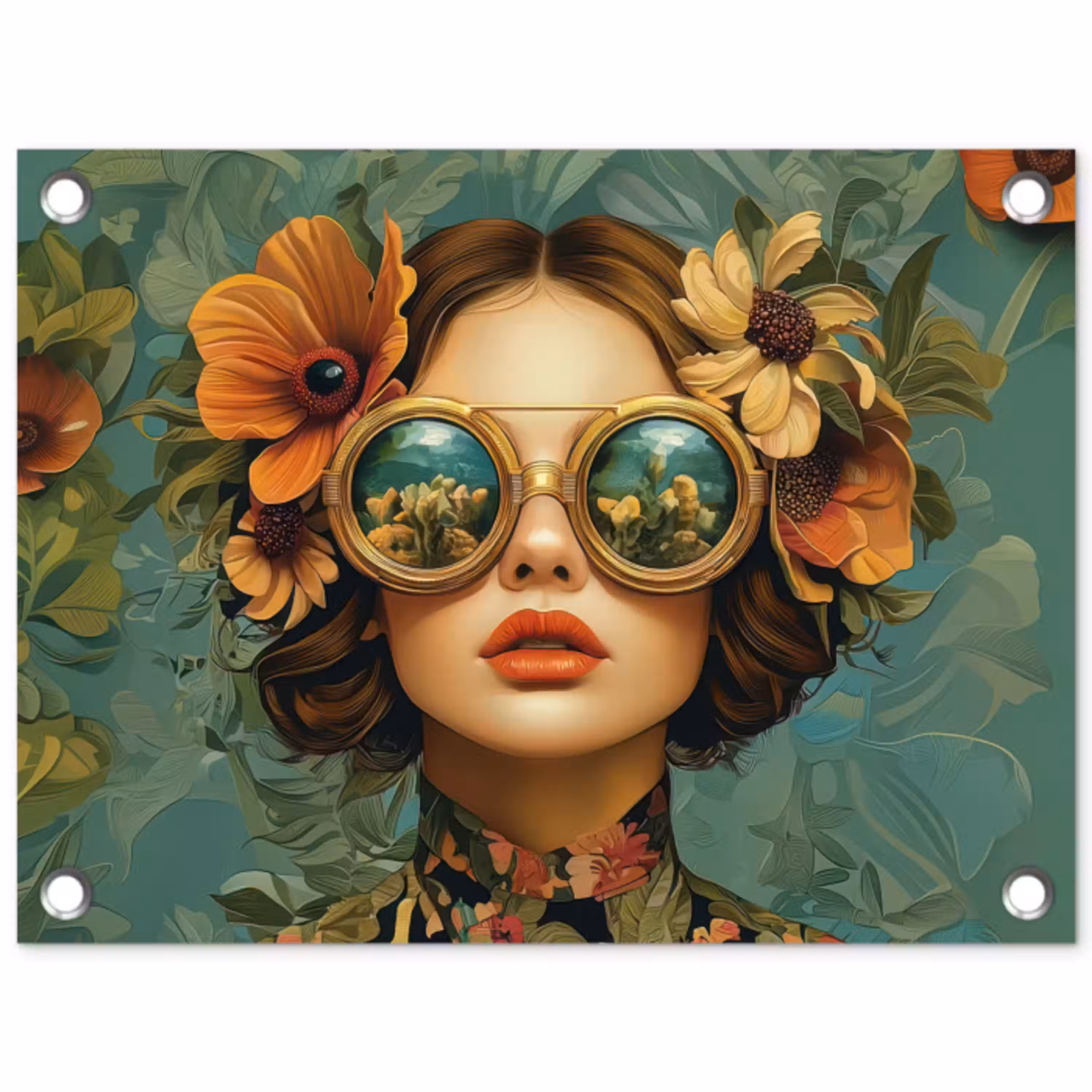 Vrouw - Bloemen - Vlinders - Natuur - Vintage tuinposter los doek klein -3d